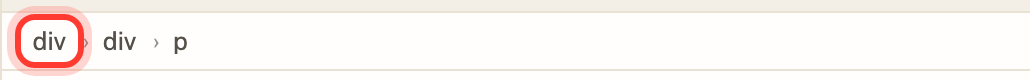 An ancestor "div" crumb highlighted in the breadcrumb bar