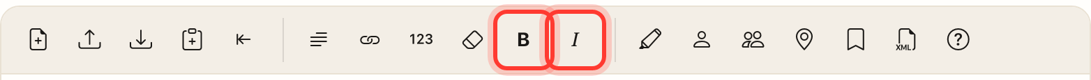 Bold and Italic buttons highlighted in the toolbar