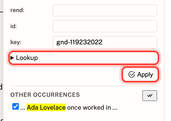 The Lookup control and Apply button in the attribute panel